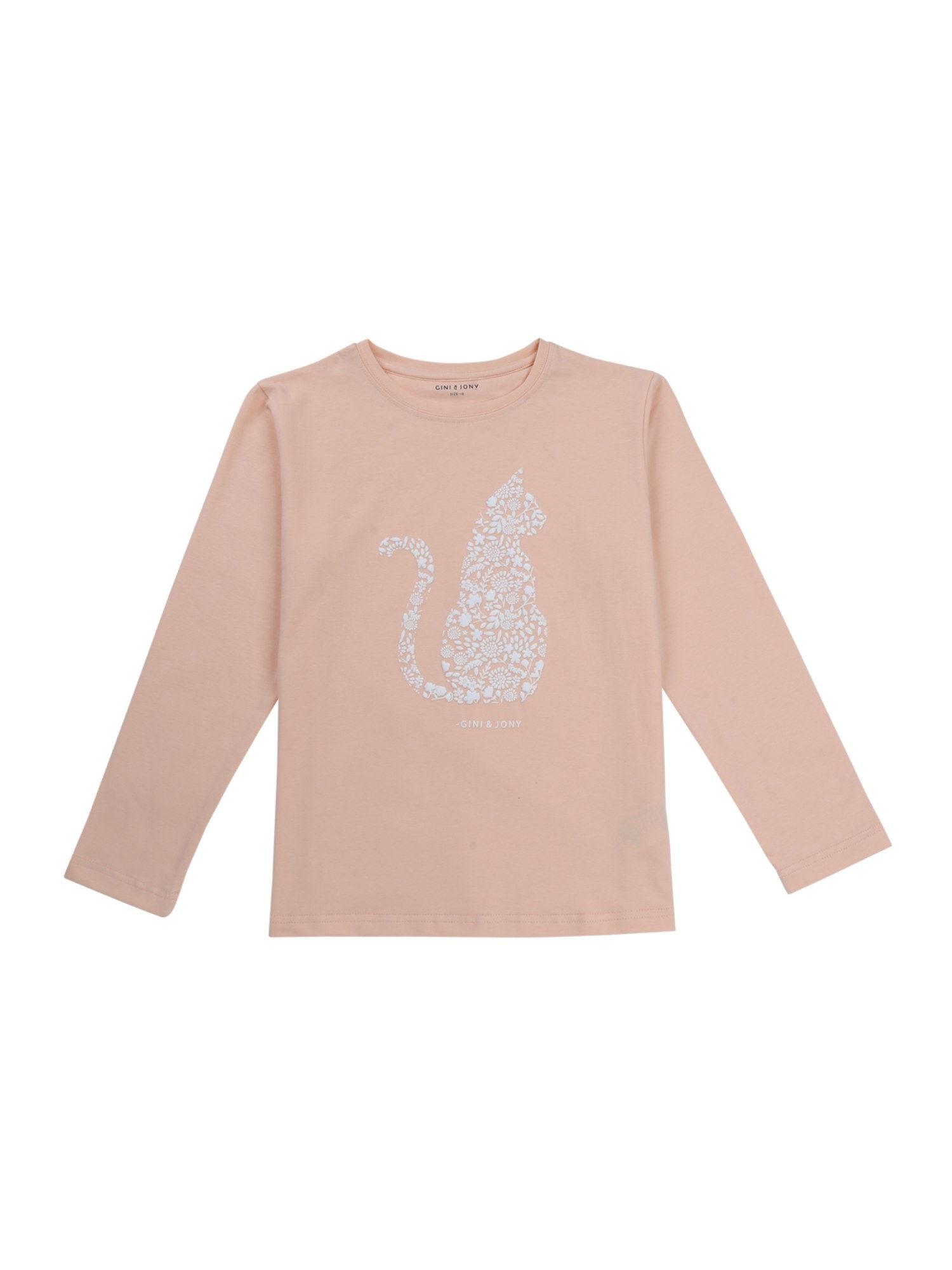 girls pink knitted printed knits top full sleeves