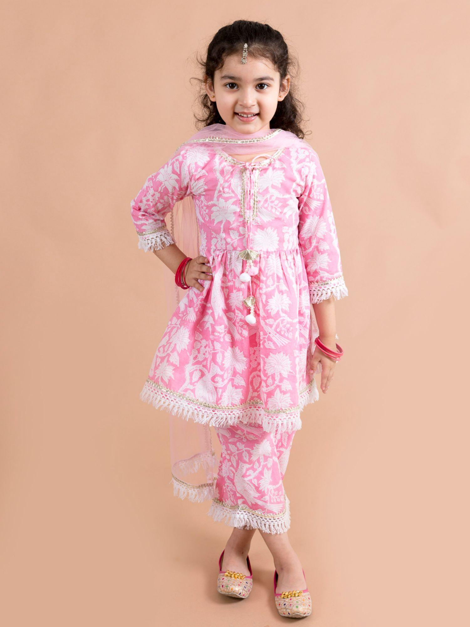 girls pink kurta (set of 3)