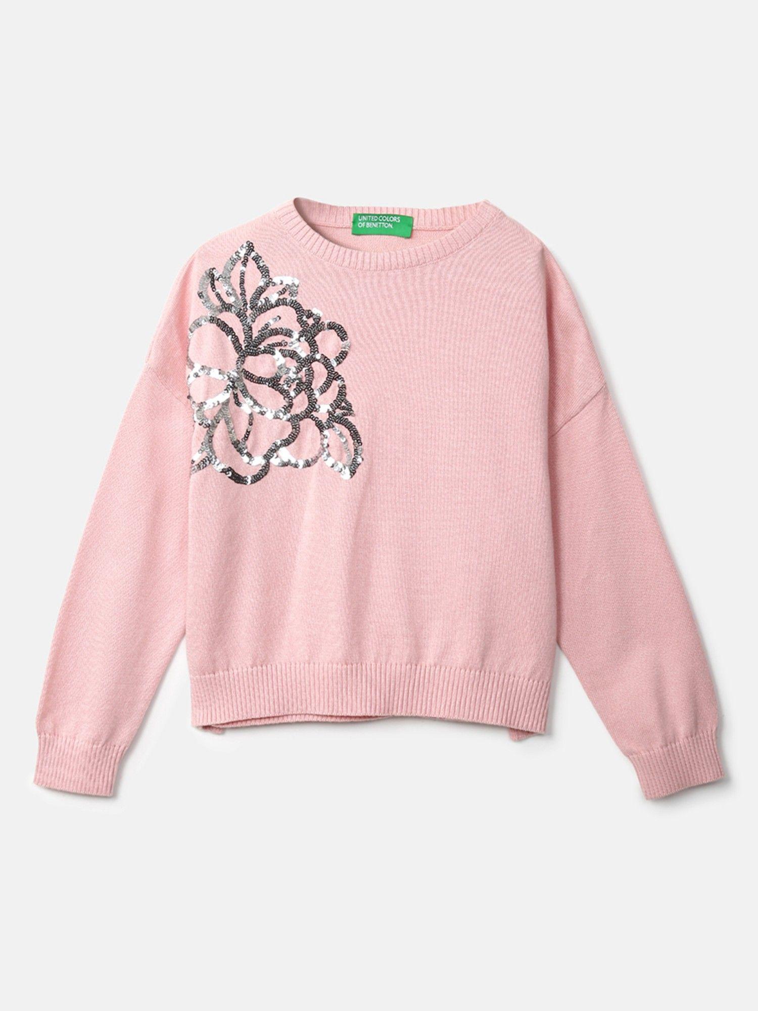 girls pink long sleeve sequined sweater