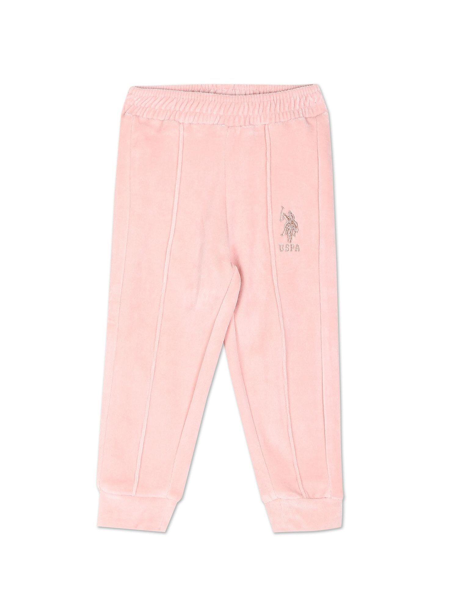 girls pink mid rise solid joggers