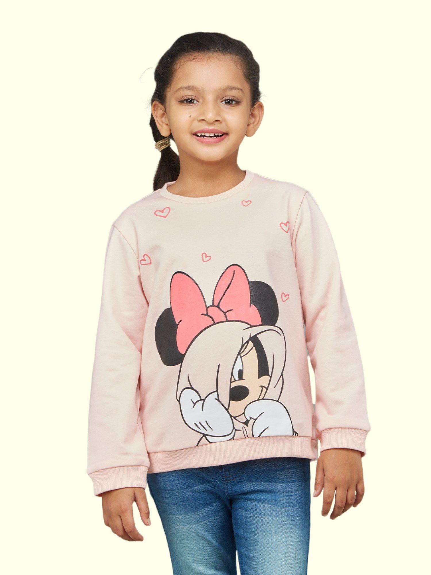 girls pink minnie mouse printed full sleeve sweatshirts