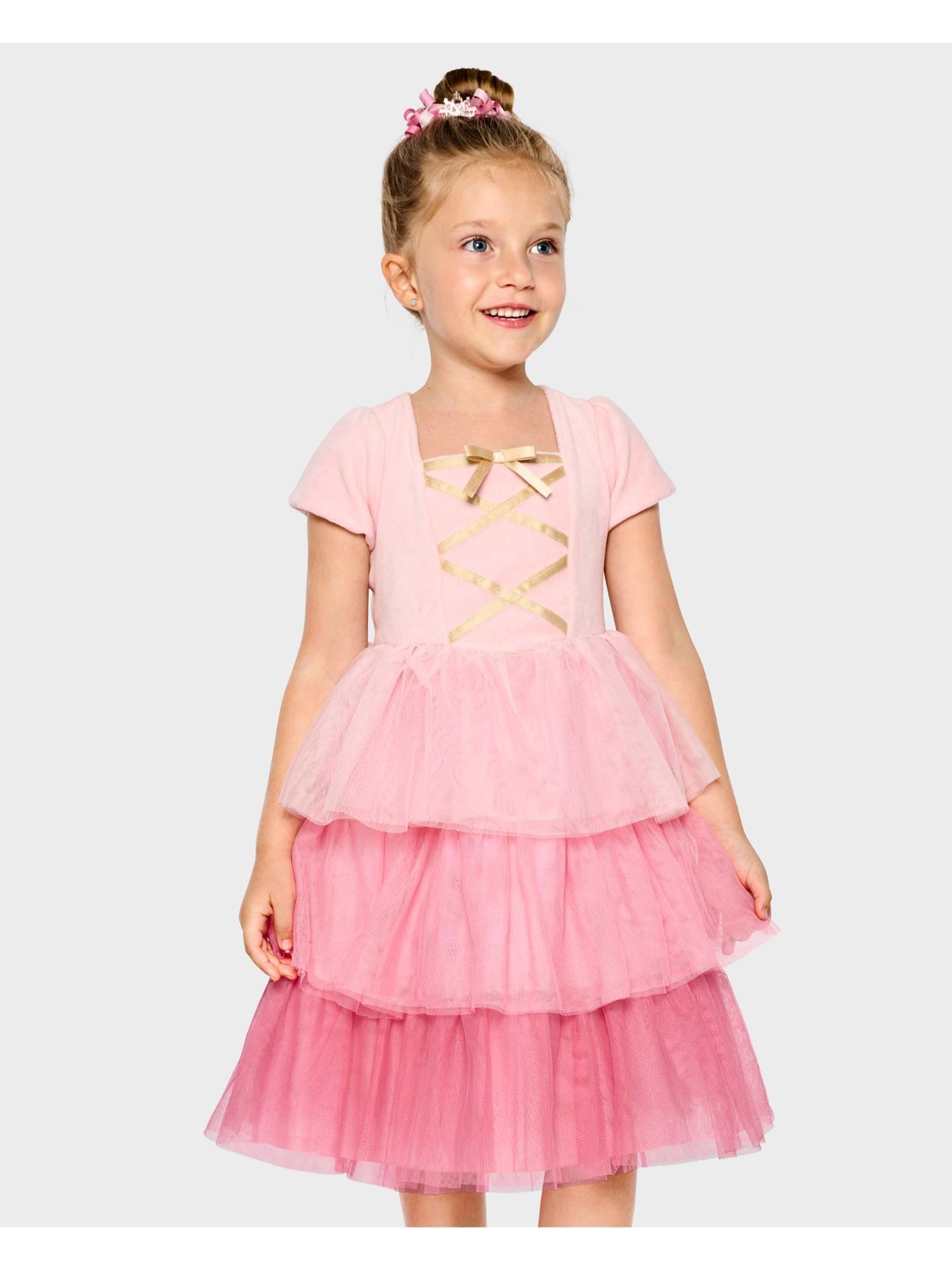 girls pink net layered dress with square neckline (2-2.5 years)