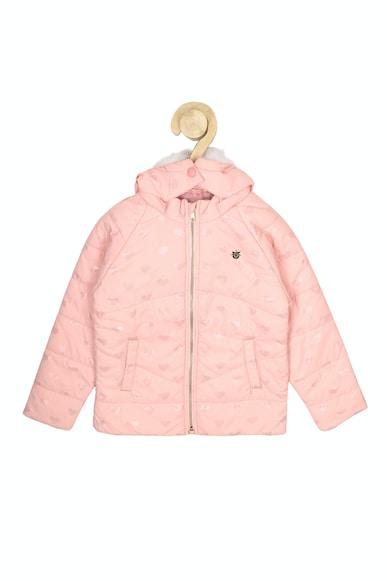 girls pink print regular fit  jacket
