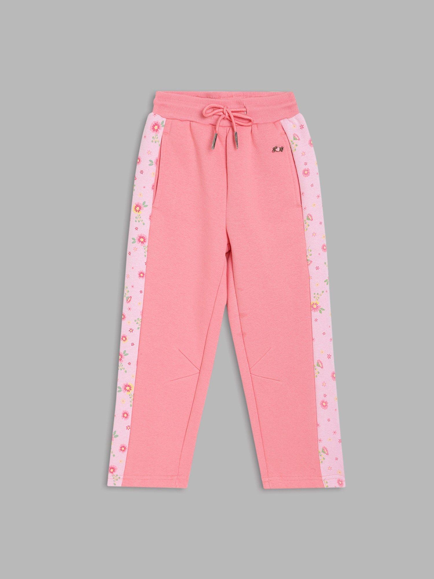 girls pink printed drawstring regular fit trackpants