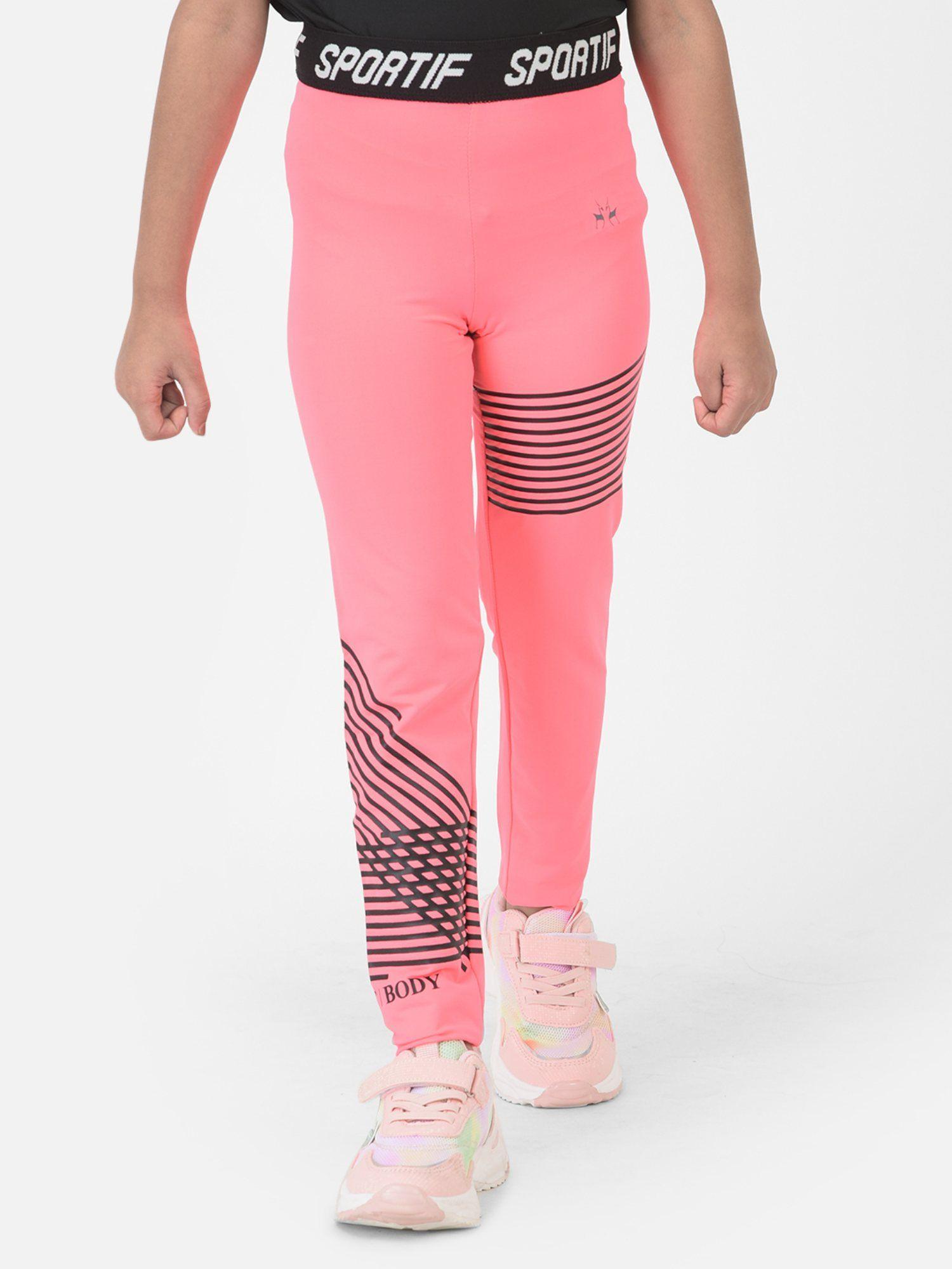 girls pink printed high waisted track pants