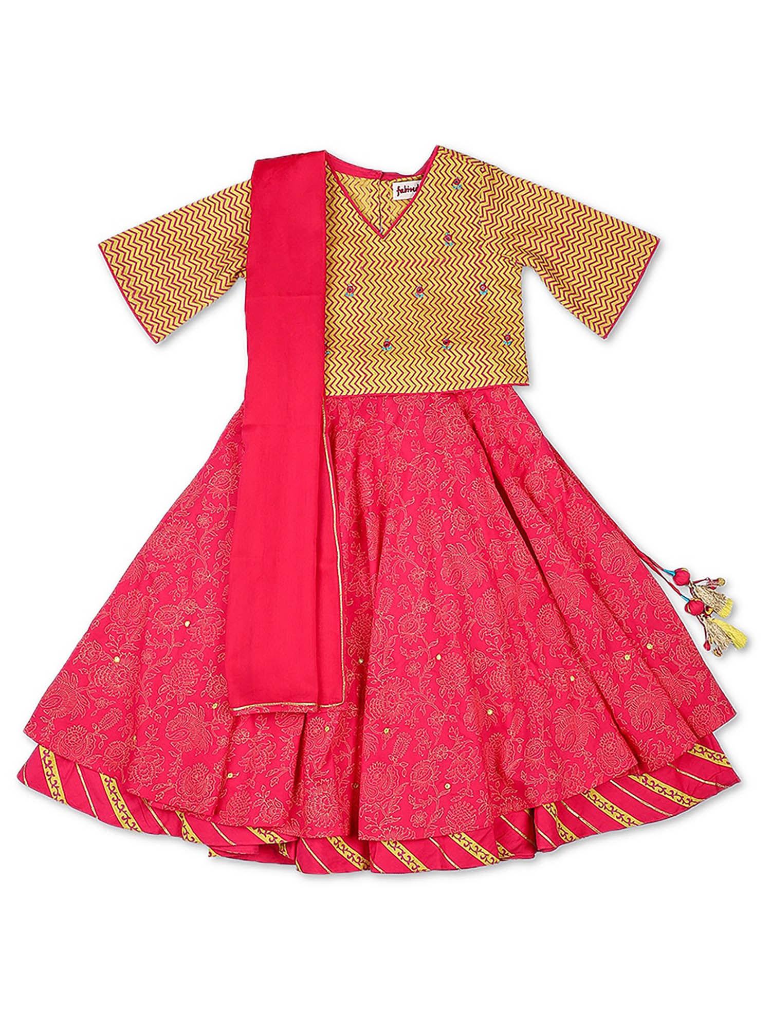 girls pink printed lehenga set