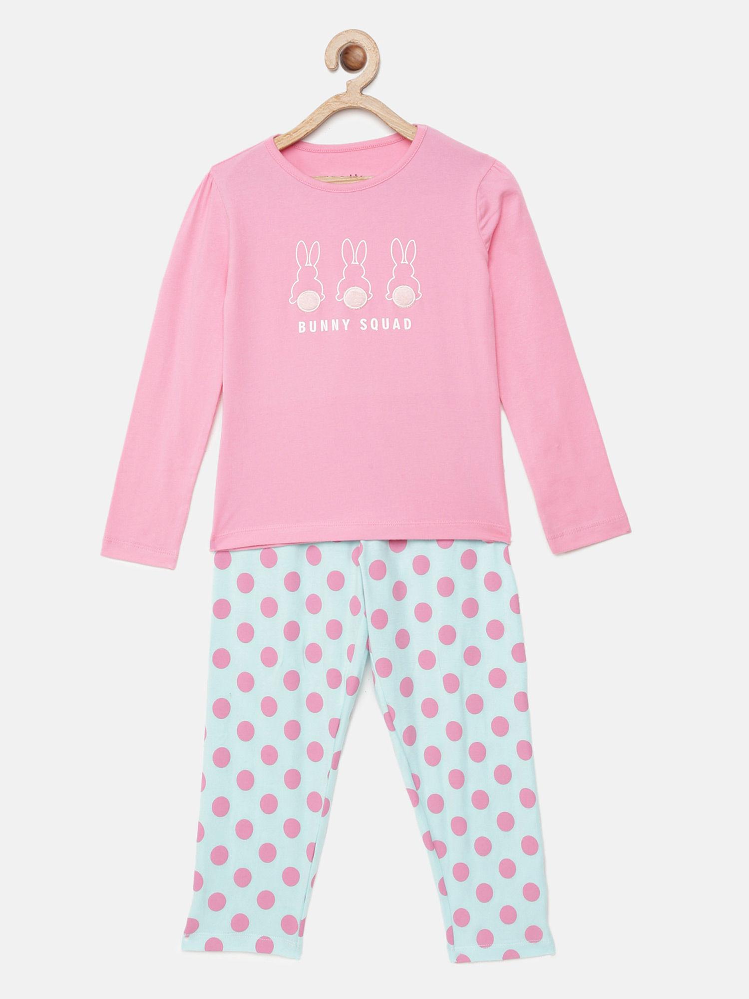 girls pink printed pyjama (set of 2) ( 2-3 years )