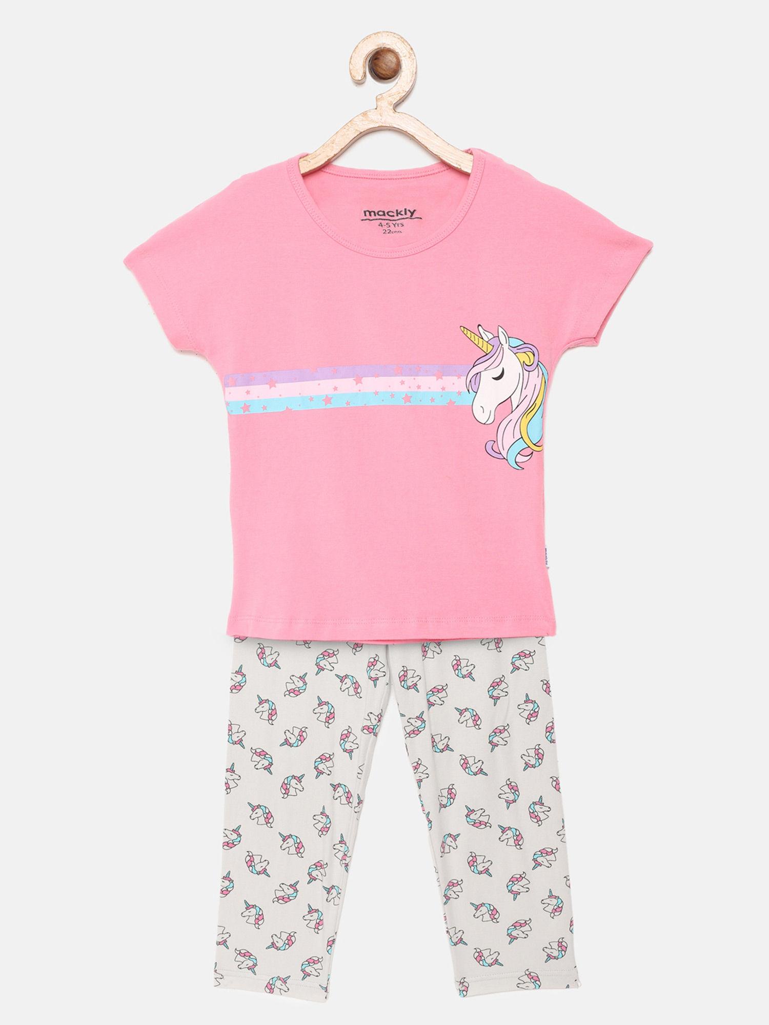 girls pink printed pyjama (set of 2) ( 2-3 years )