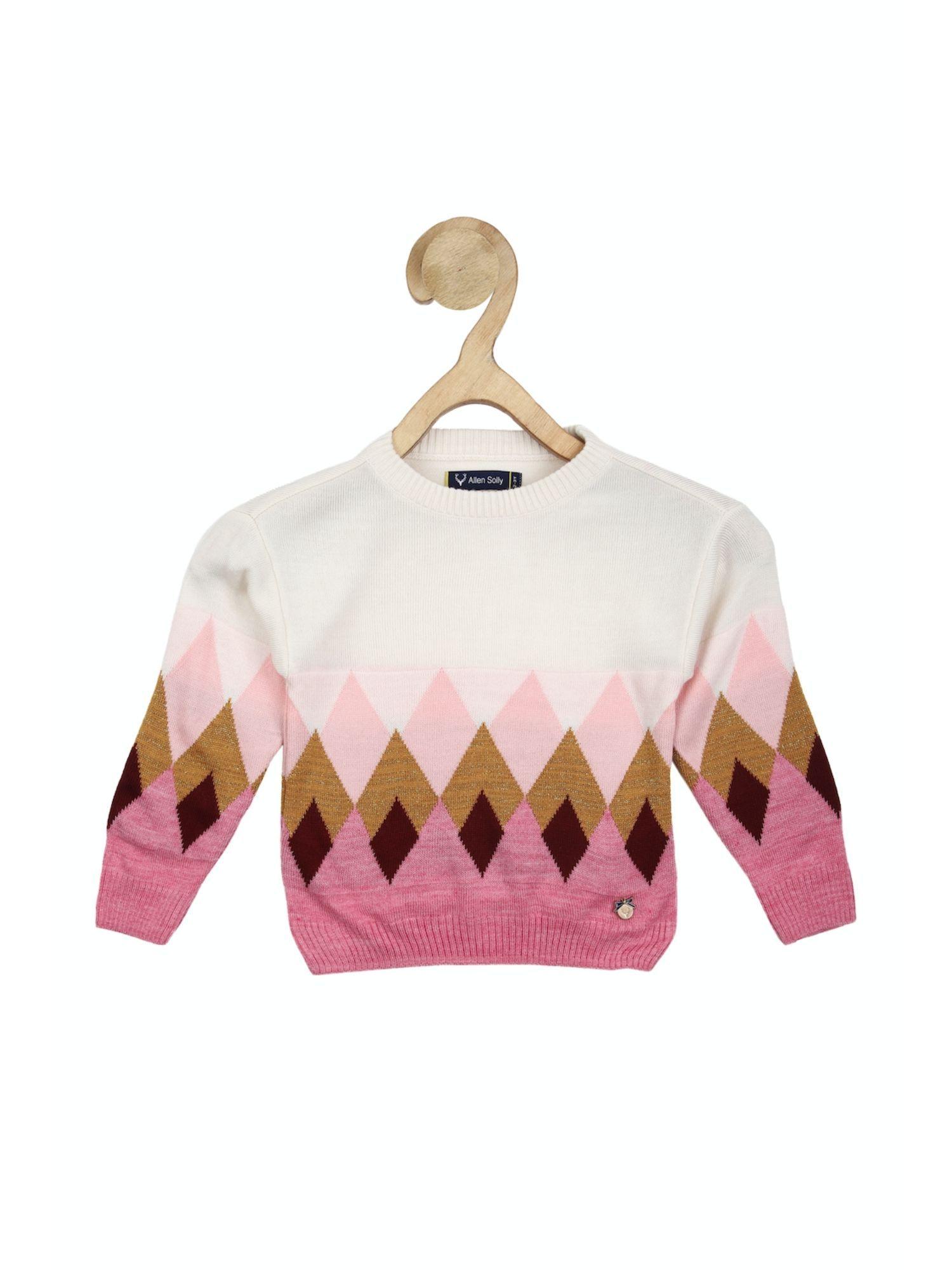 girls pink printed regular fit sweater