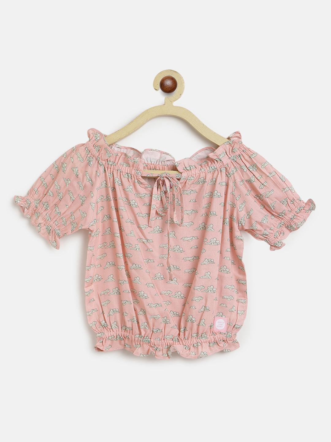 girls pink printed top