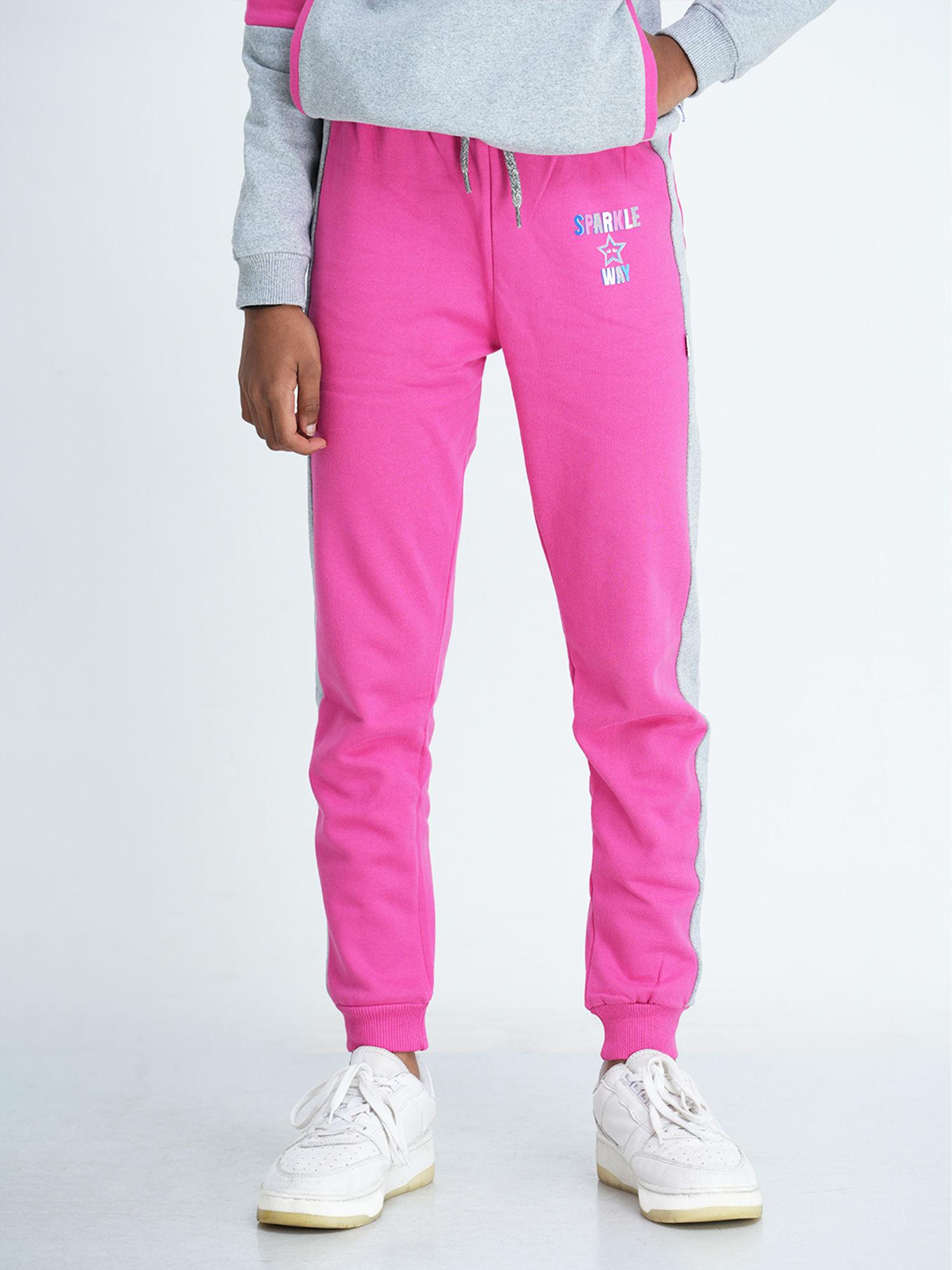 girls pink printed track pant