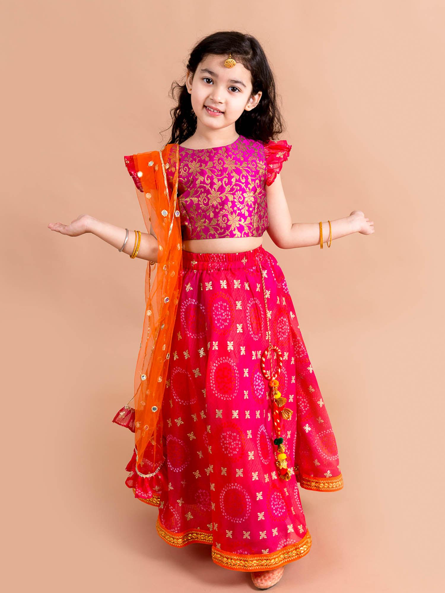 girls pink ready to wear lehenga with choli & dupatta (set of 3)