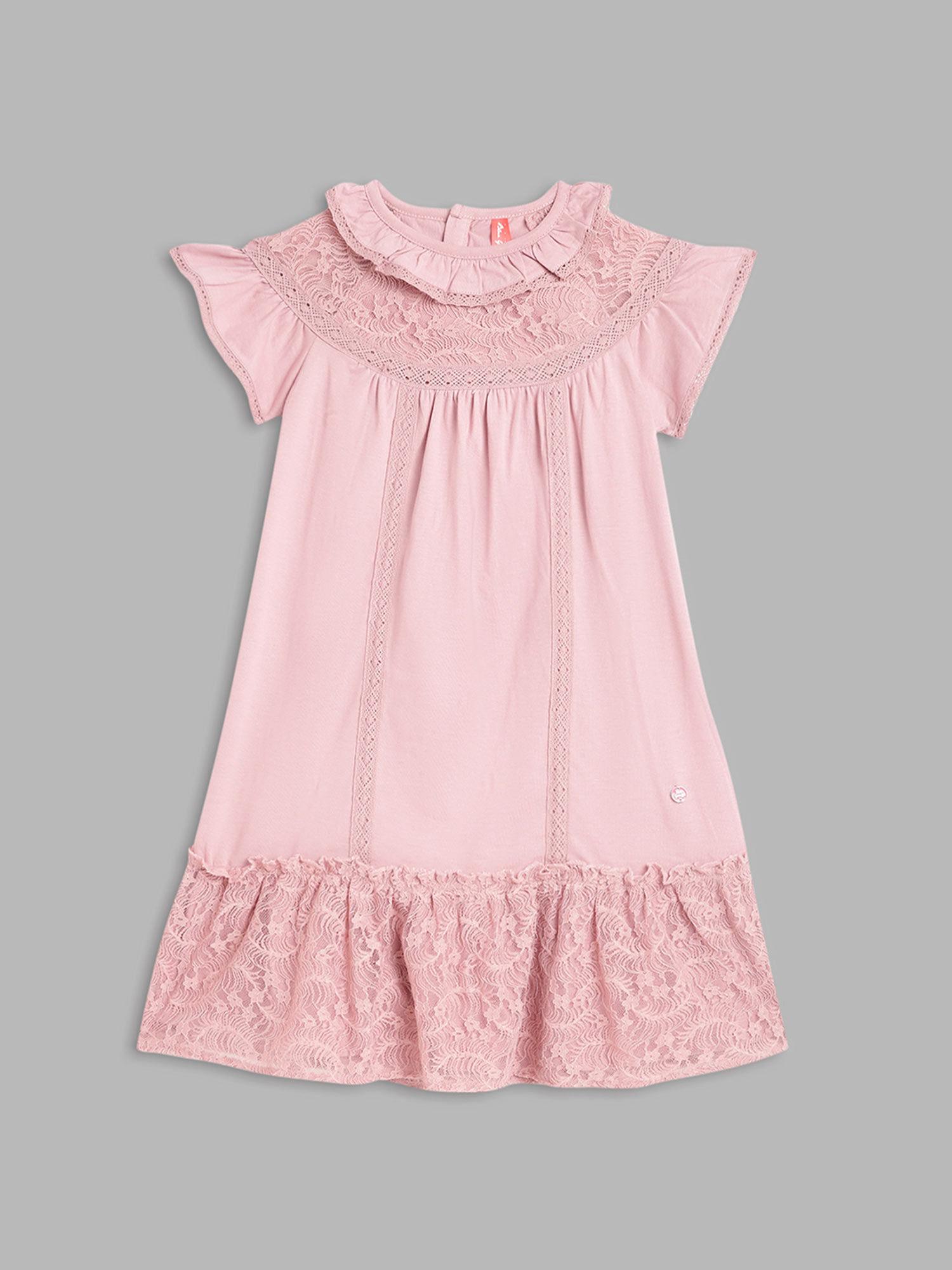 girls pink self design dress