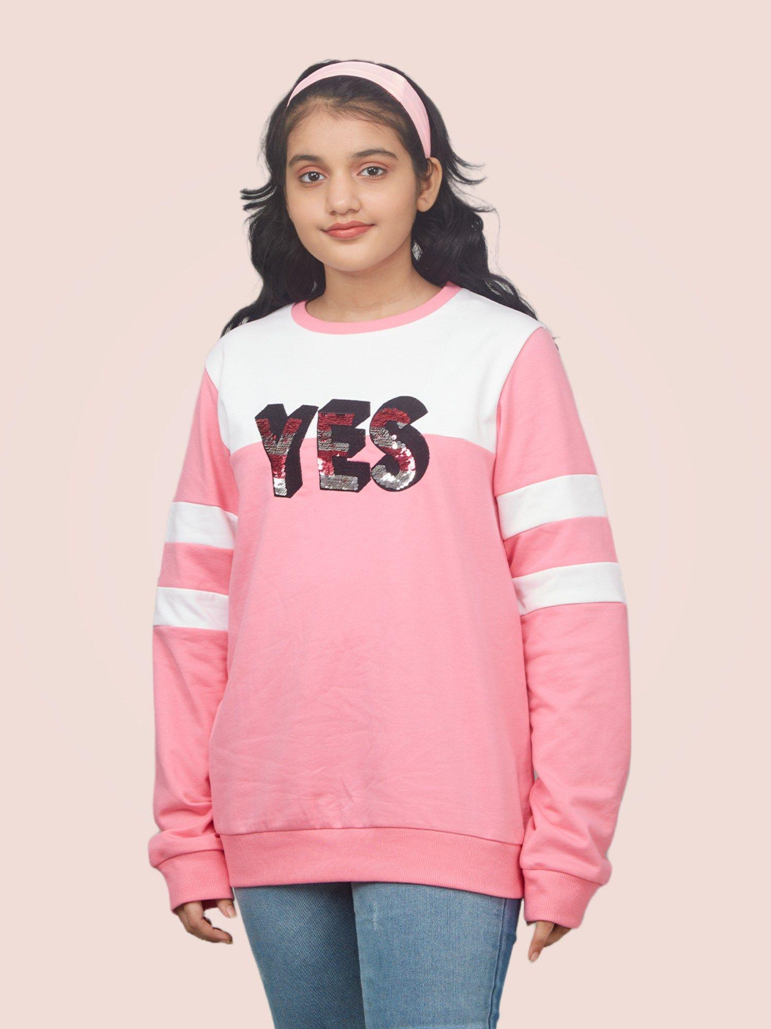 girls pink sequined sweatshirts