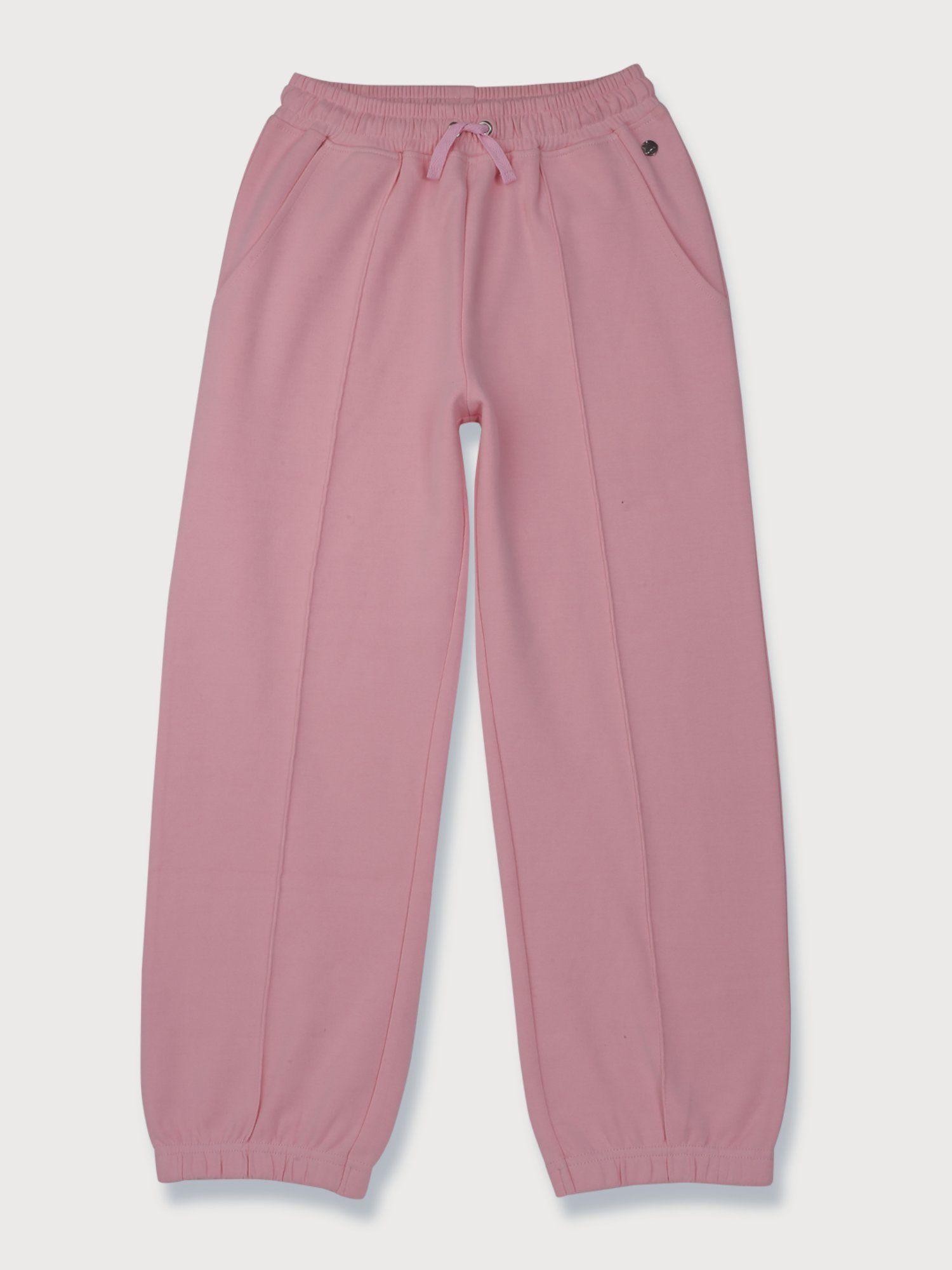 girls pink solid cotton track pants