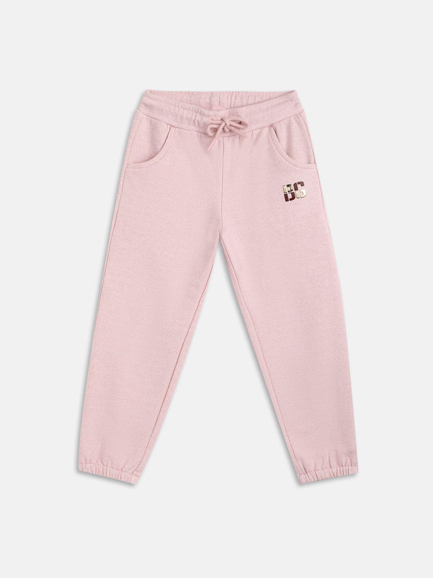 girls pink solid regular fit joggers