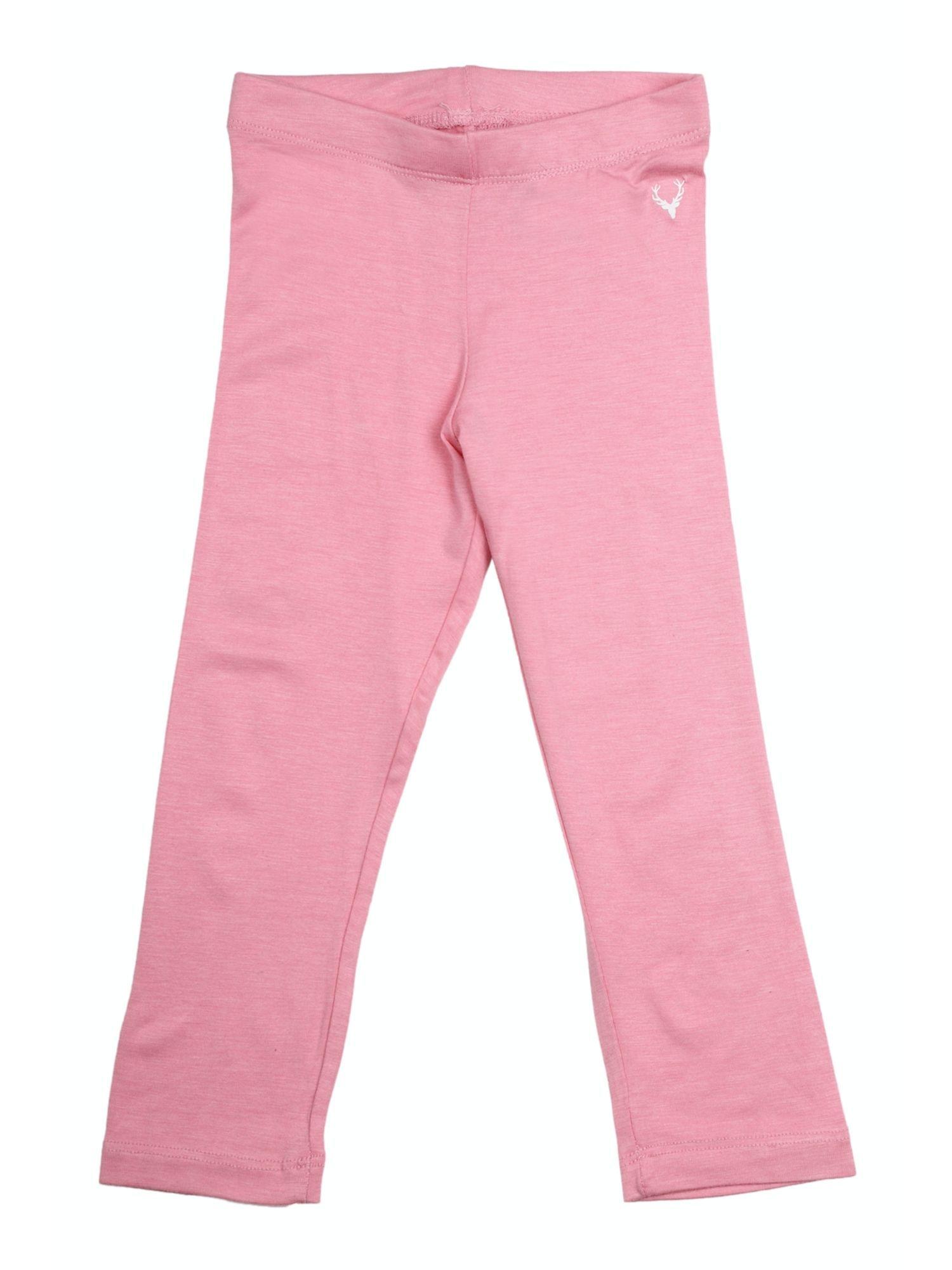 girls pink solid regular fit leggings