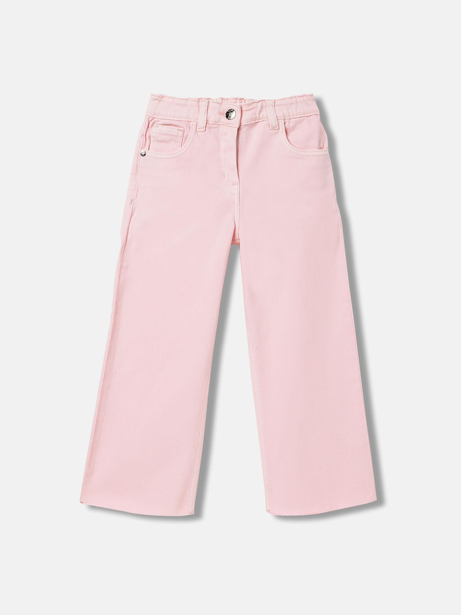 girls pink solid regular fit mid waist jeans