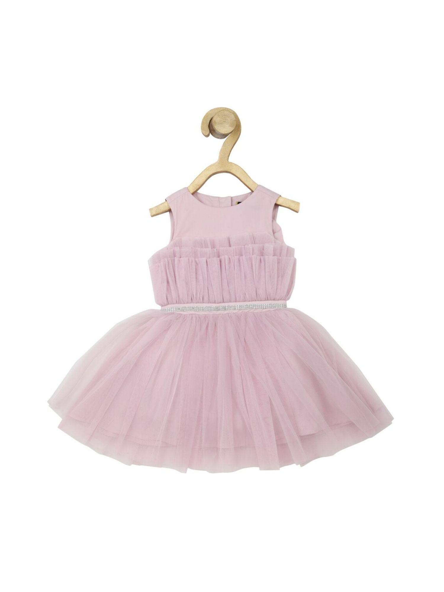 girls pink solid regular fit party dress