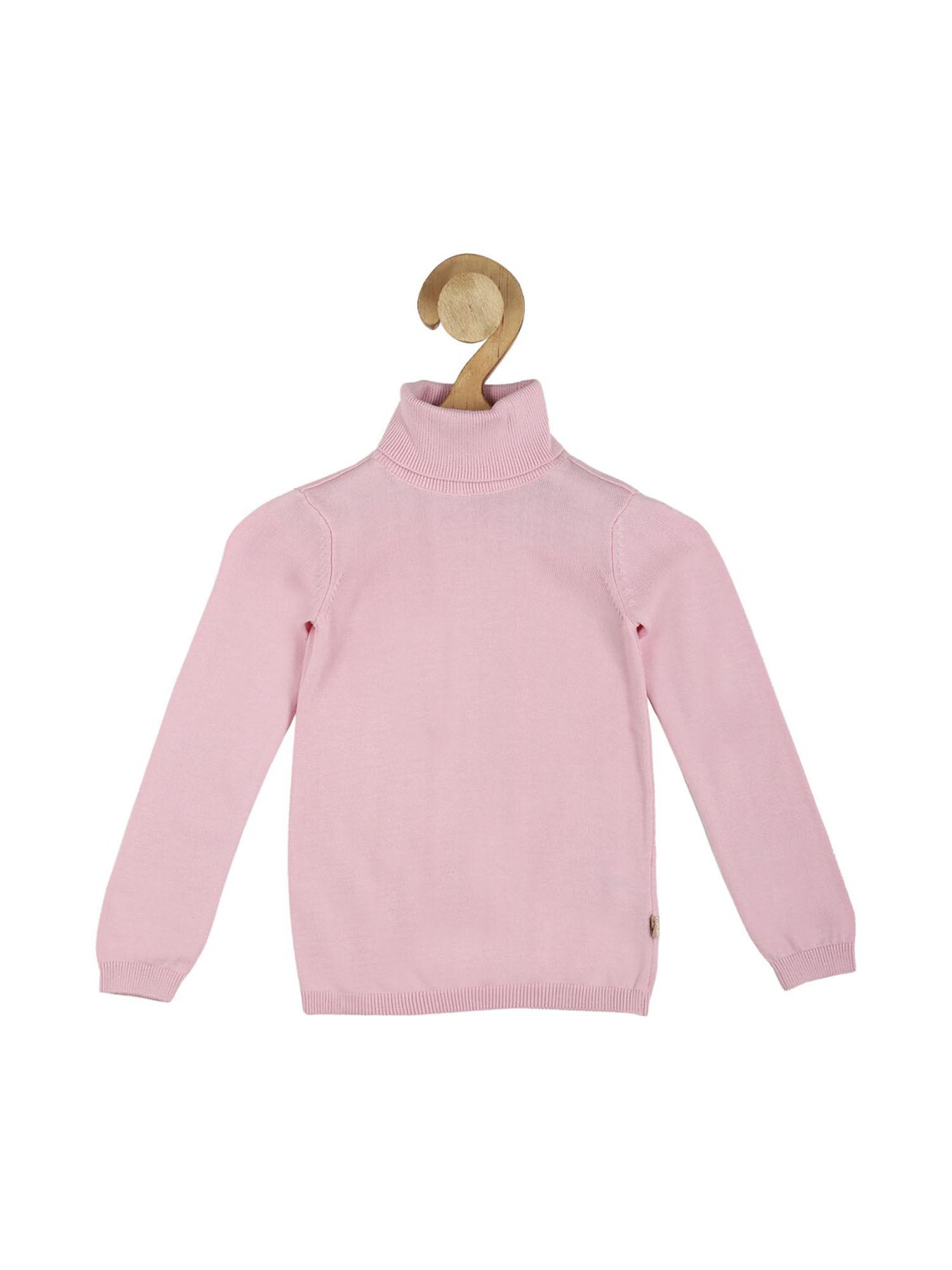 girls pink solid regular fit sweater
