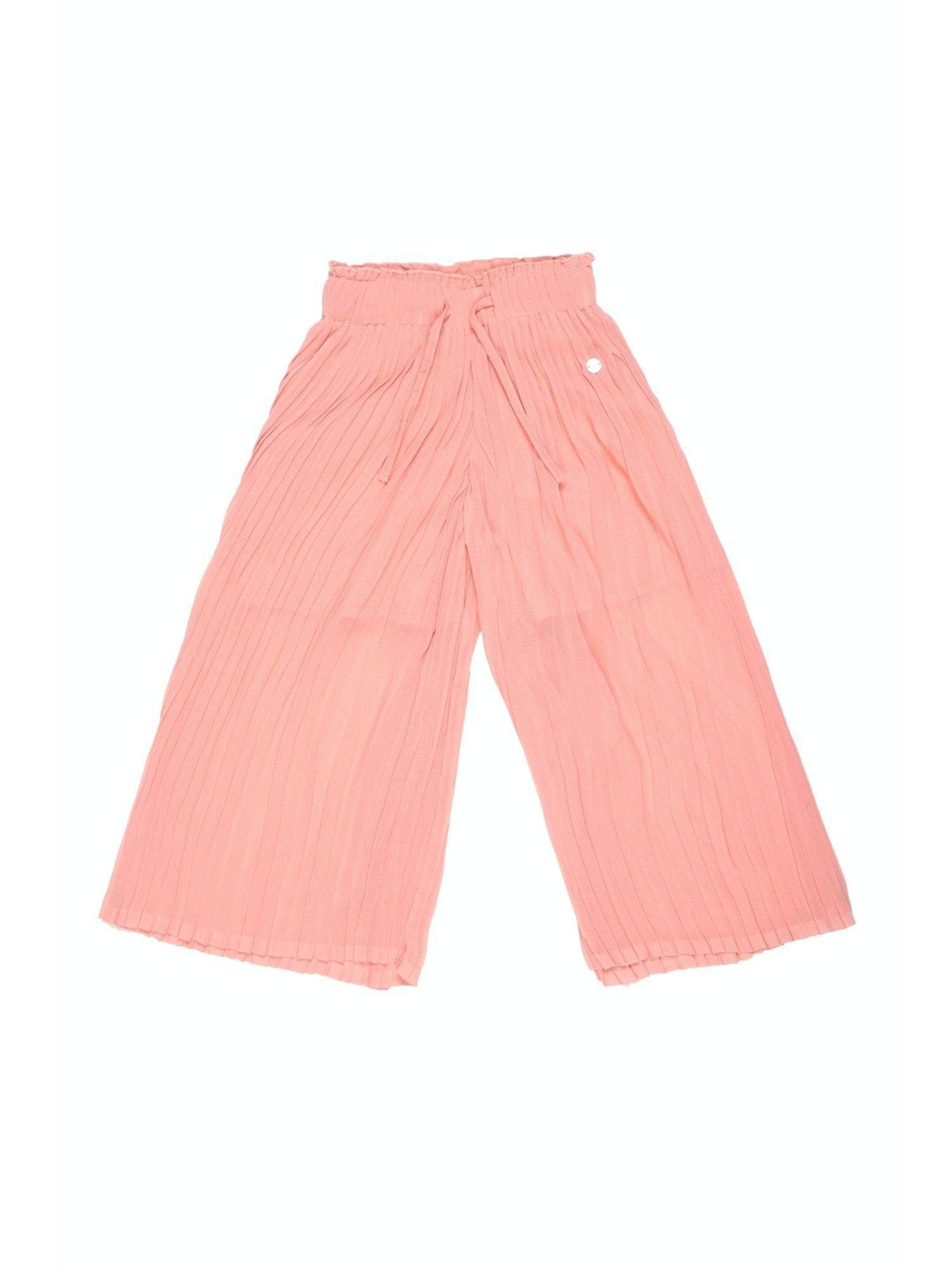 girls pink solid regular fit trousers