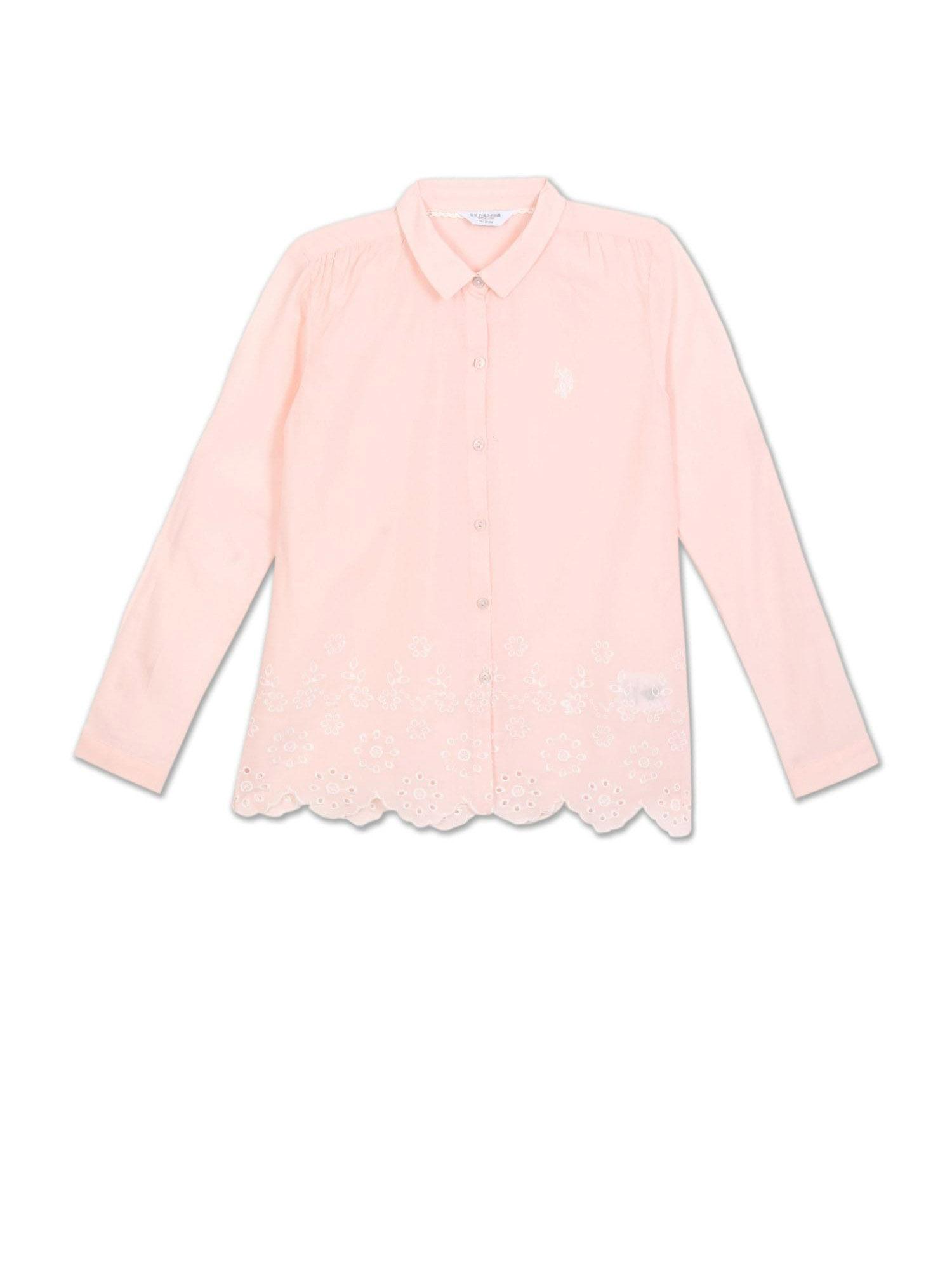 girls pink spread collar solid shirt