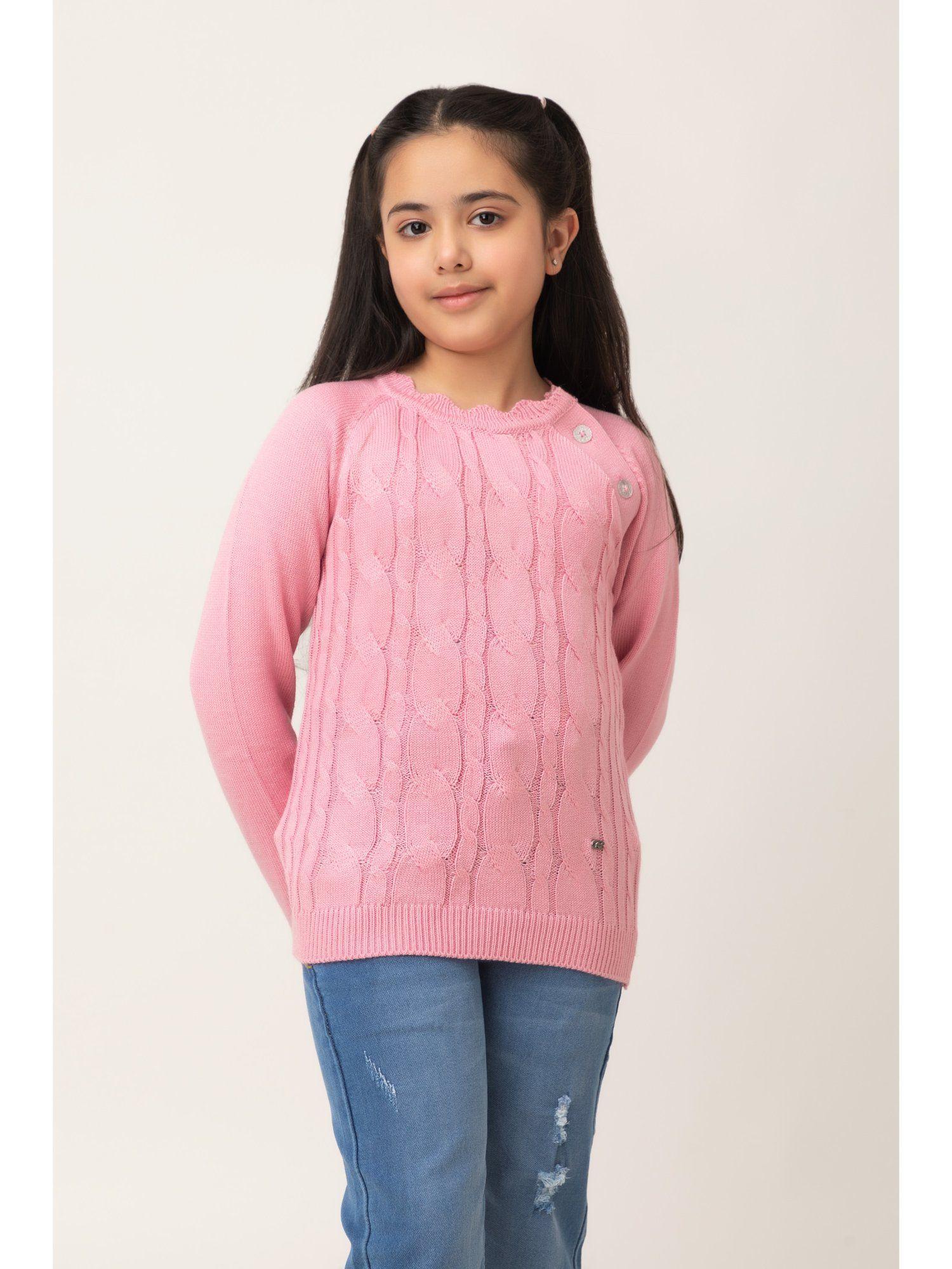 girls pink woven full sleeves high neck sweater