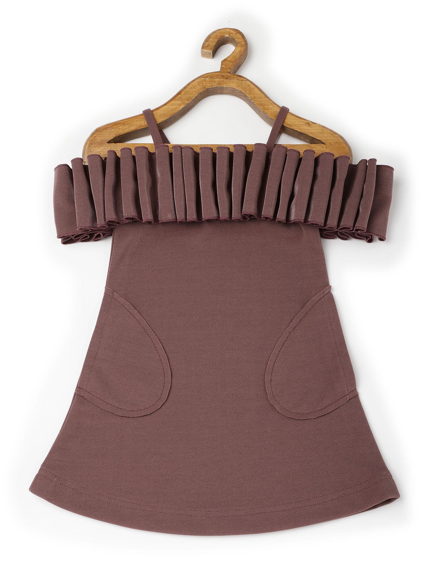 girls pleated brown spaghetti dress