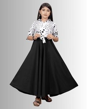 girls polk-dot print fit & flare dress