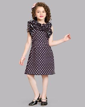 girls polka-dot a-line dress with ruffle detail