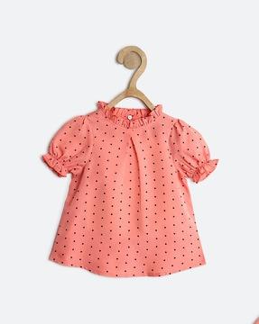girls polka-dot fitted top with puffed sleeves