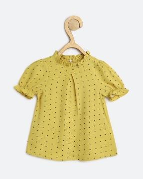 girls polka-dot fitted top with puffed sleeves