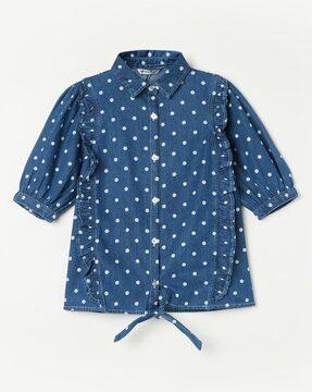 girls polka-dot print collar-neck top