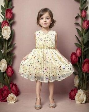 girls polka-dot print fit & flare dress