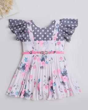 girls polka-dot print fit & flared dress