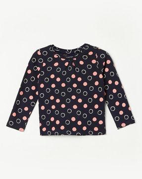 girls polka-dot print round-neck regular fit t-shirt
