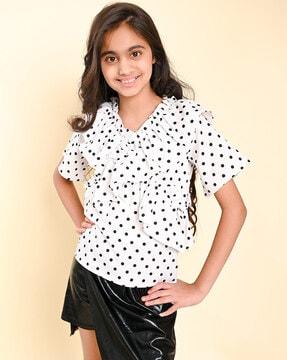 girls polka-dot print ruffled top