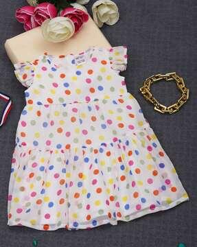 girls polka-dot print tiered dress