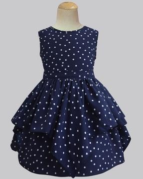 girls polka-dot round-neck fit & flare dress