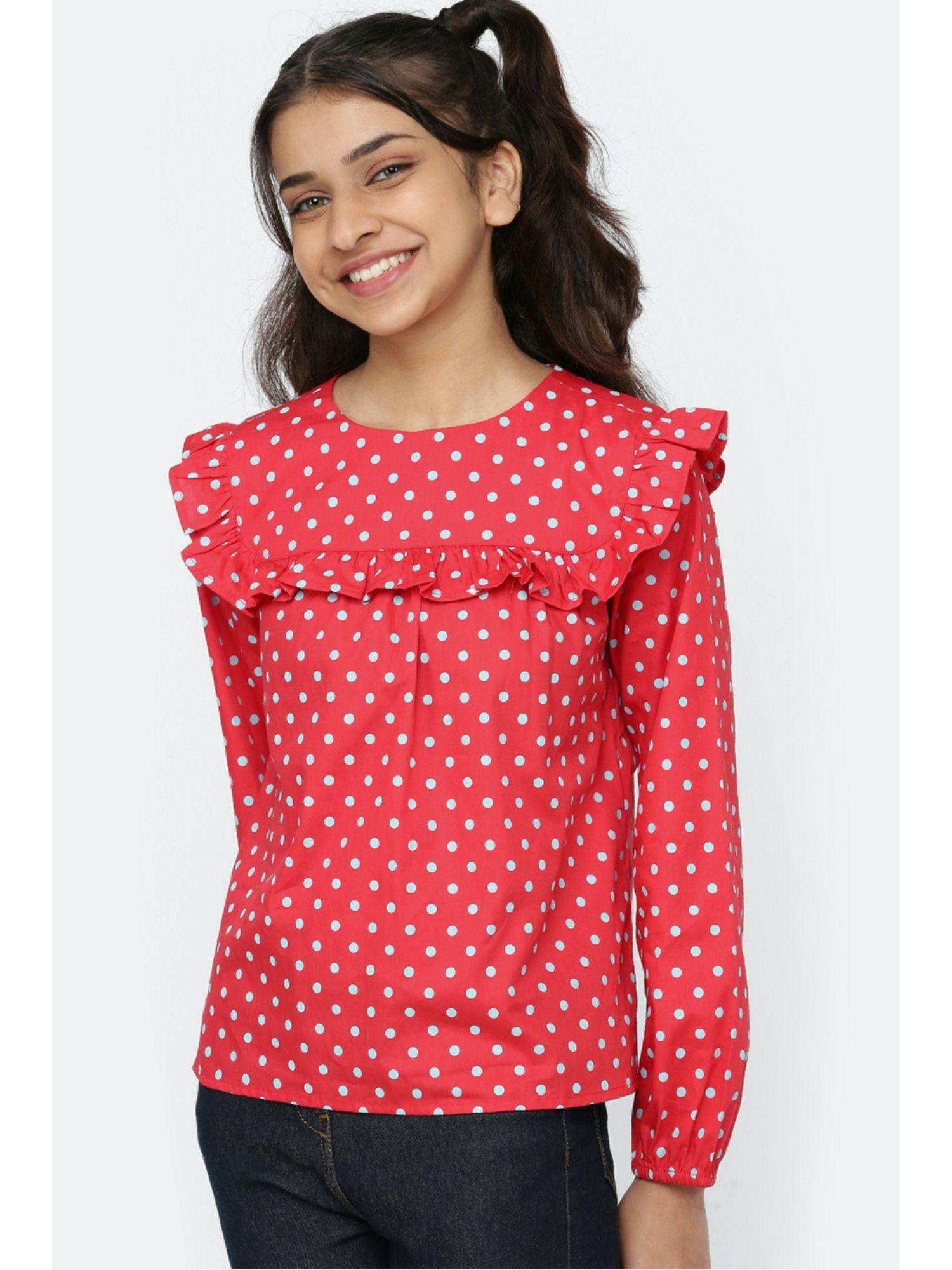 girls polka dots red top
