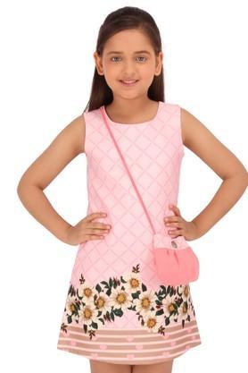 girls polyester floral printed coral pink dress - coral