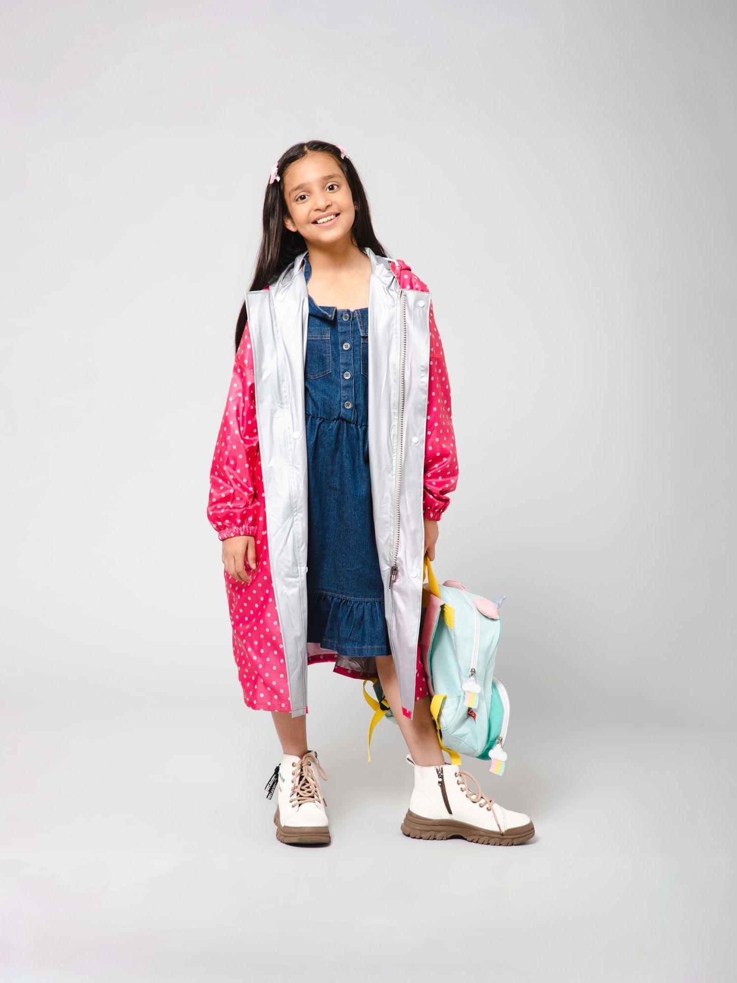 girls polyester long coat -pink