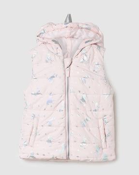 girls printed bomber jacket with insert pockets