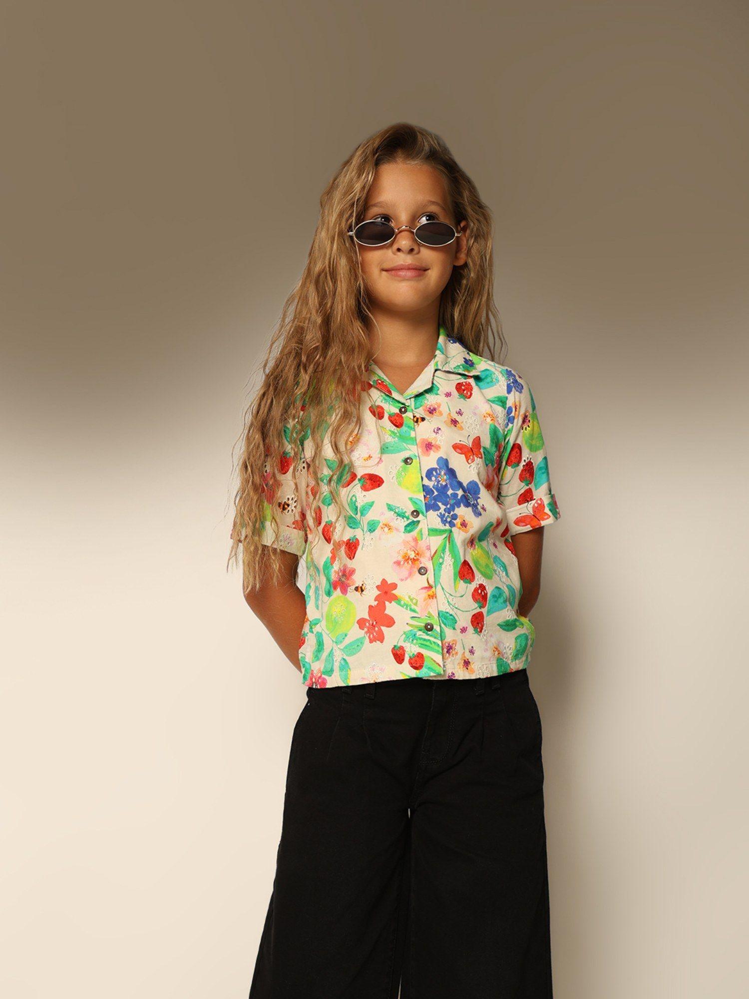 girls printed cotton multi-color shirt