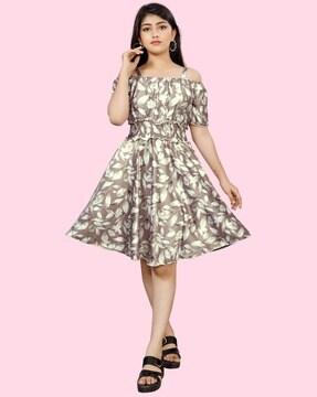 girls printed fit & flare dress