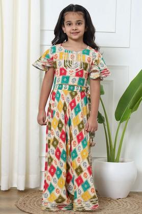 girls printed fla sleeve gotta patti ready to wear lehenga & blouse - cream