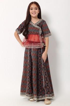 girls printed gotta patti ready to wear lehenga choli - maroon