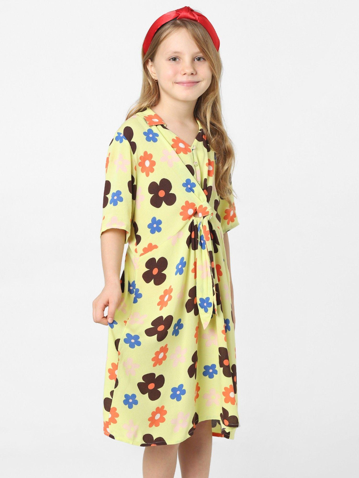 girls printed green dress