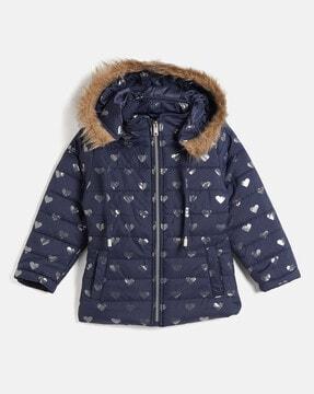 girls printed hooded puffer jacket