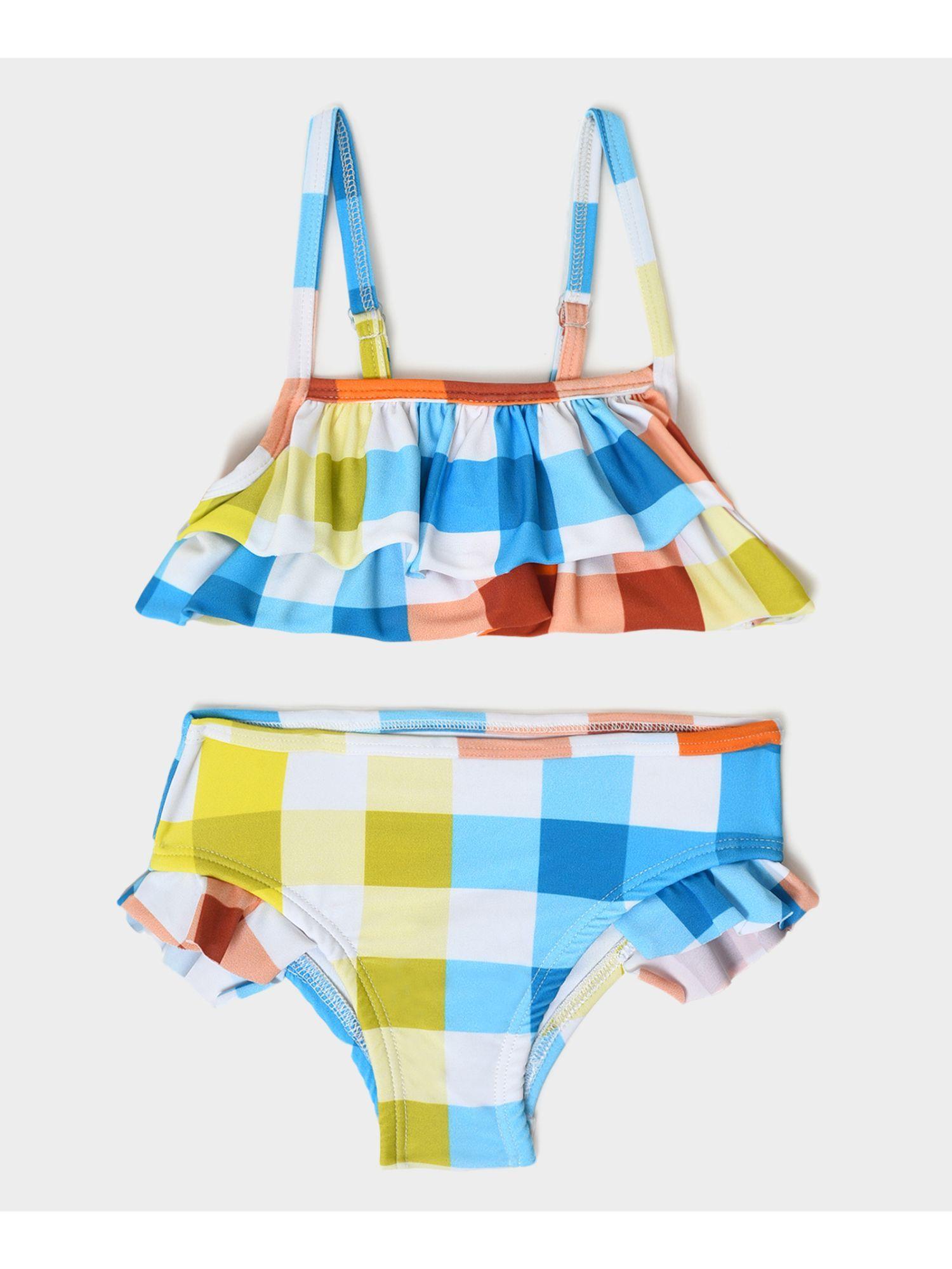 girls printed multi color swimwear dress (set of 2)